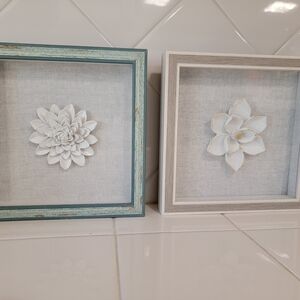Decorative Framed White Floral Wall Art - Coastal Blue